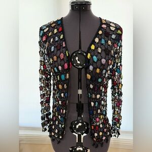 Multicolor Crochet Open-Front Cardigan